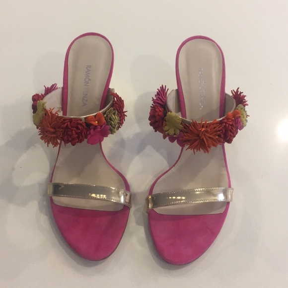 Pink & Gold Ramon Tenza Heels w/ Flowers - Picture 1 of 4